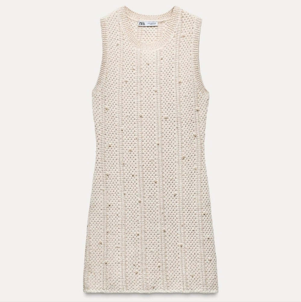 ZARA PEARL KNIT MINI DRESS SIZE M - Picture 2 of 14